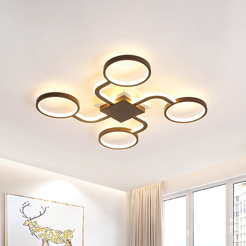 Acrylic Halo Ring LED Ceiling Lamp Contemporary 4/5-Head Dark Coffee Flush Mount Lamp in Warm/White Light, 19.5"/39" W Dark Coffee 19.5" Clearhalo 'Ceiling Lights' 'Close To Ceiling Lights' 'Close to ceiling' 'Flush mount' Lighting' 291665
