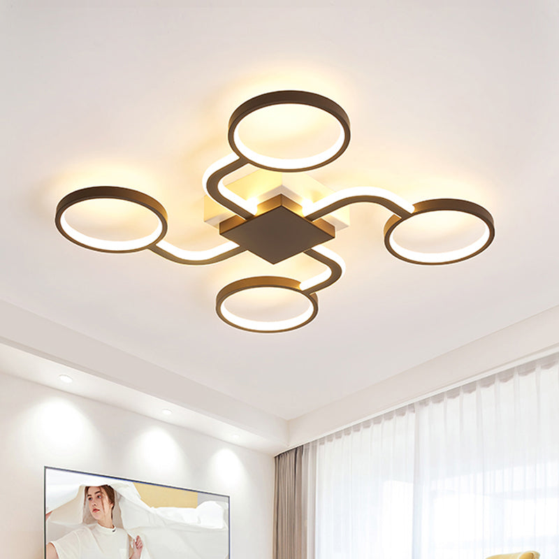 Acrylic Halo Ring LED Ceiling Lamp Contemporary 4/5-Head Dark Coffee Flush Mount Lamp in Warm/White Light, 19.5"/39" W Clearhalo 'Ceiling Lights' 'Close To Ceiling Lights' 'Close to ceiling' 'Flush mount' Lighting' 291666