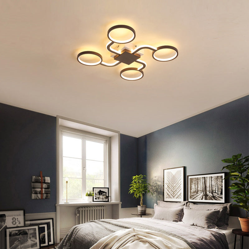 Acrylic Halo Ring LED Ceiling Lamp Contemporary 4/5-Head Dark Coffee Flush Mount Lamp in Warm/White Light, 19.5"/39" W Clearhalo 'Ceiling Lights' 'Close To Ceiling Lights' 'Close to ceiling' 'Flush mount' Lighting' 291667