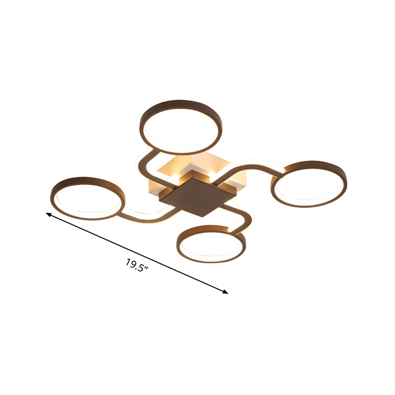 Acrylic Halo Ring LED Ceiling Lamp Contemporary 4/5-Head Dark Coffee Flush Mount Lamp in Warm/White Light, 19.5"/39" W Clearhalo 'Ceiling Lights' 'Close To Ceiling Lights' 'Close to ceiling' 'Flush mount' Lighting' 291669