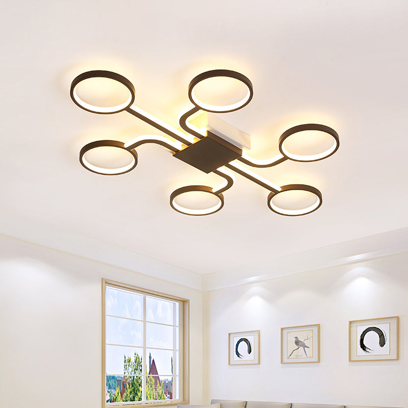Acrylic Halo Ring LED Ceiling Lamp Contemporary 4/5-Head Dark Coffee Flush Mount Lamp in Warm/White Light, 19.5"/39" W Dark Coffee 39" Clearhalo 'Ceiling Lights' 'Close To Ceiling Lights' 'Close to ceiling' 'Flush mount' Lighting' 291670