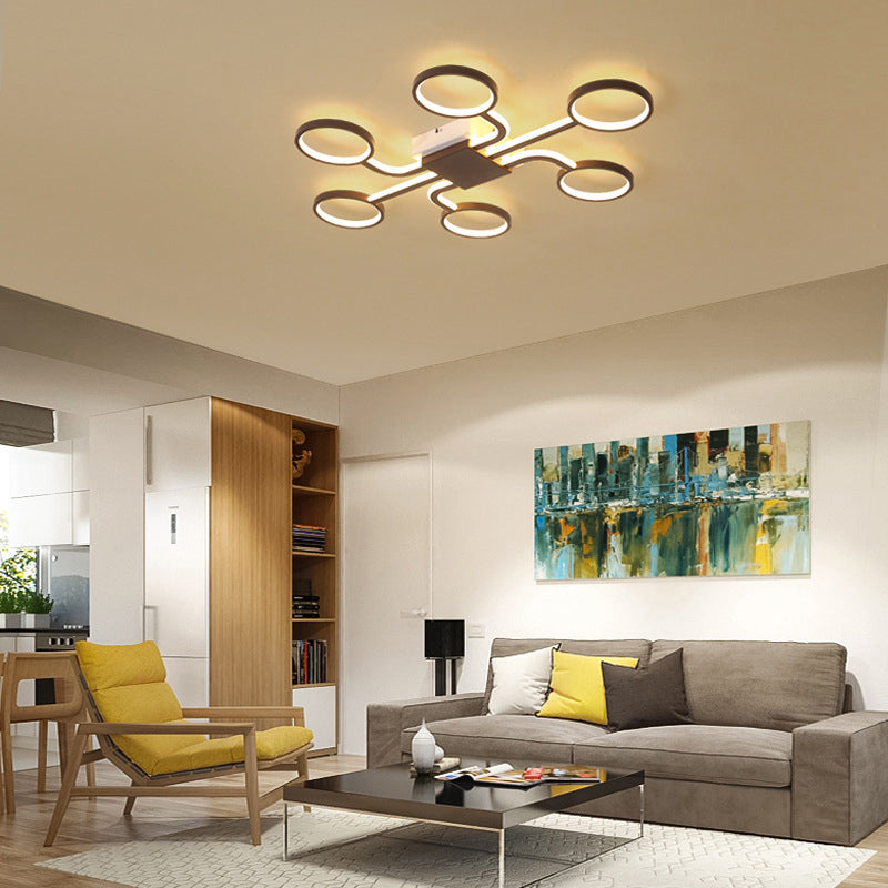 Acrylic Halo Ring LED Ceiling Lamp Contemporary 4/5-Head Dark Coffee Flush Mount Lamp in Warm/White Light, 19.5"/39" W Clearhalo 'Ceiling Lights' 'Close To Ceiling Lights' 'Close to ceiling' 'Flush mount' Lighting' 291671