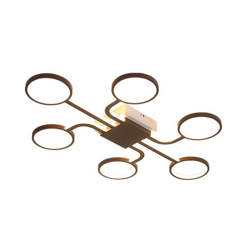 Acrylic Halo Ring LED Ceiling Lamp Contemporary 4/5-Head Dark Coffee Flush Mount Lamp in Warm/White Light, 19.5"/39" W Clearhalo 'Ceiling Lights' 'Close To Ceiling Lights' 'Close to ceiling' 'Flush mount' Lighting' 291672