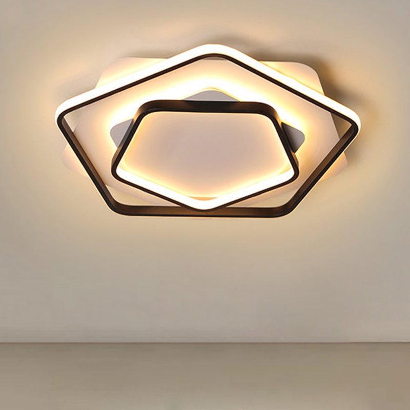 Pentagon Thin Acrylic Flush Light Contemporary LED Black/Black and White Ceiling Lamp in Warm/White Light, 18"/21.5" W Clearhalo 'Ceiling Lights' 'Close To Ceiling Lights' 'Close to ceiling' 'Flush mount' Lighting' 291675