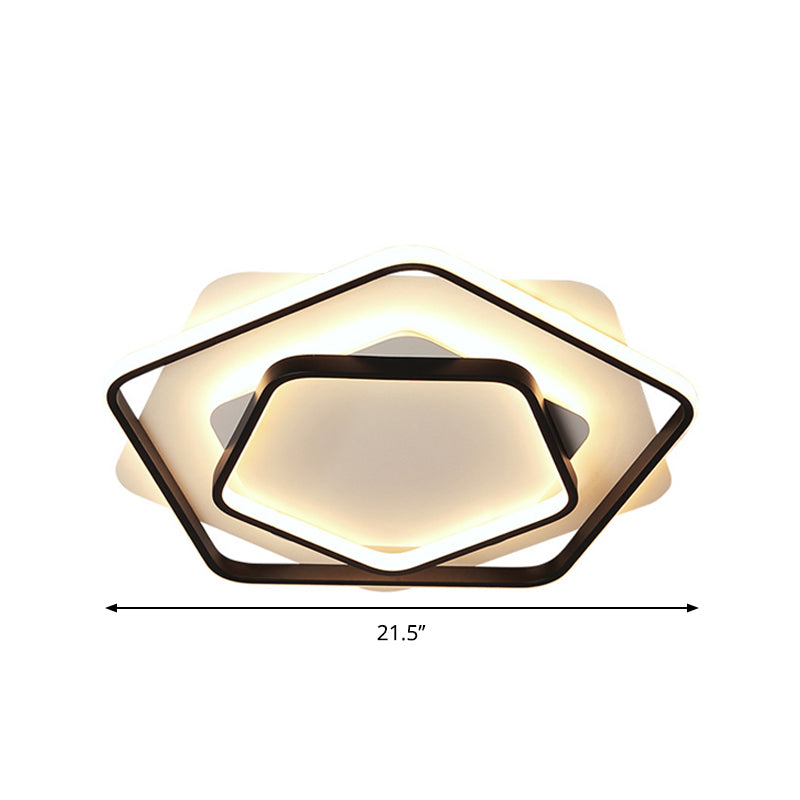 Pentagon Thin Acrylic Flush Light Contemporary LED Black/Black and White Ceiling Lamp in Warm/White Light, 18"/21.5" W Clearhalo 'Ceiling Lights' 'Close To Ceiling Lights' 'Close to ceiling' 'Flush mount' Lighting' 291679