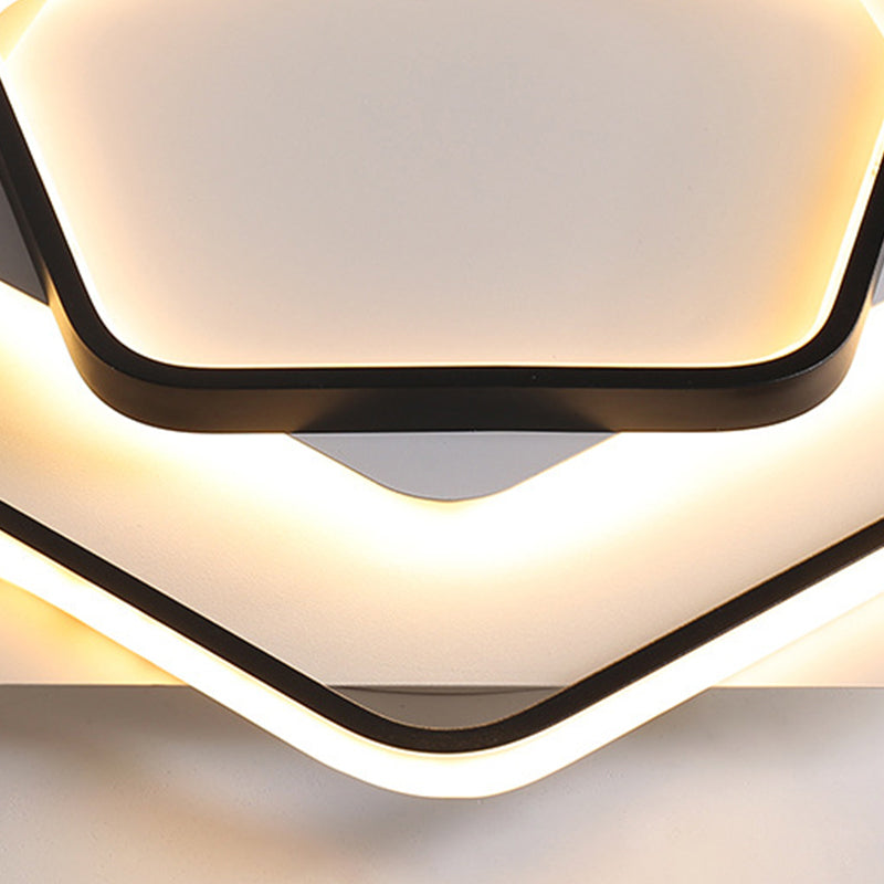 Pentagon Thin Acrylic Flush Light Contemporary LED Black/Black and White Ceiling Lamp in Warm/White Light, 18"/21.5" W Clearhalo 'Ceiling Lights' 'Close To Ceiling Lights' 'Close to ceiling' 'Flush mount' Lighting' 291680