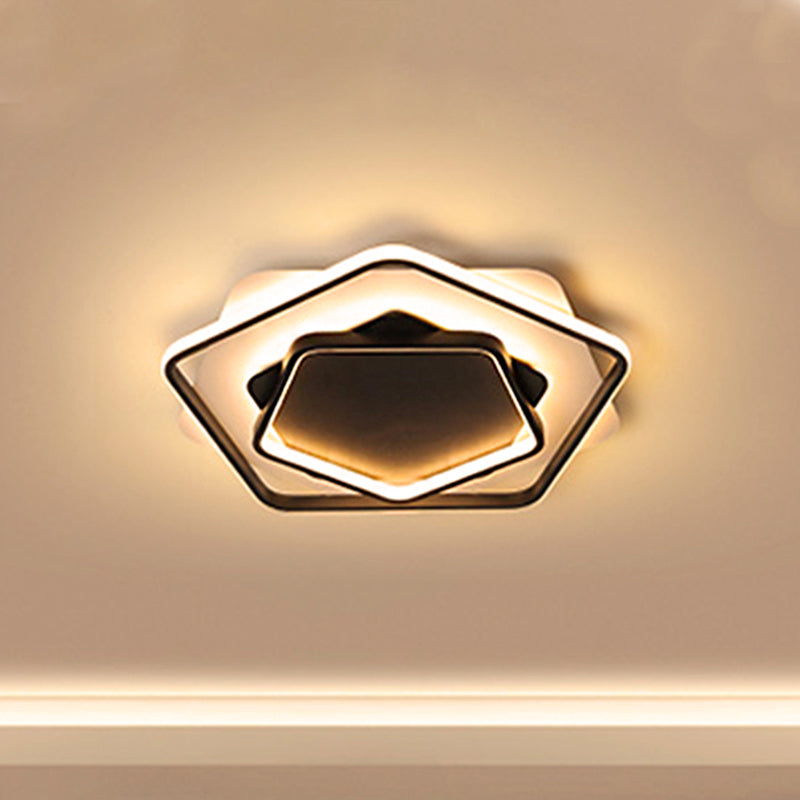 Pentagon Thin Acrylic Flush Light Contemporary LED Black/Black and White Ceiling Lamp in Warm/White Light, 18"/21.5" W Black Warm Clearhalo 'Ceiling Lights' 'Close To Ceiling Lights' 'Close to ceiling' 'Flush mount' Lighting' 291681