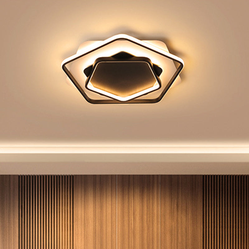 Pentagon Thin Acrylic Flush Light Contemporary LED Black/Black and White Ceiling Lamp in Warm/White Light, 18"/21.5" W Clearhalo 'Ceiling Lights' 'Close To Ceiling Lights' 'Close to ceiling' 'Flush mount' Lighting' 291682