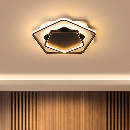 Pentagon Thin Acrylic Flush Light Contemporary LED Black/Black and White Ceiling Lamp in Warm/White Light, 18"/21.5" W Clearhalo 'Ceiling Lights' 'Close To Ceiling Lights' 'Close to ceiling' 'Flush mount' Lighting' 291682