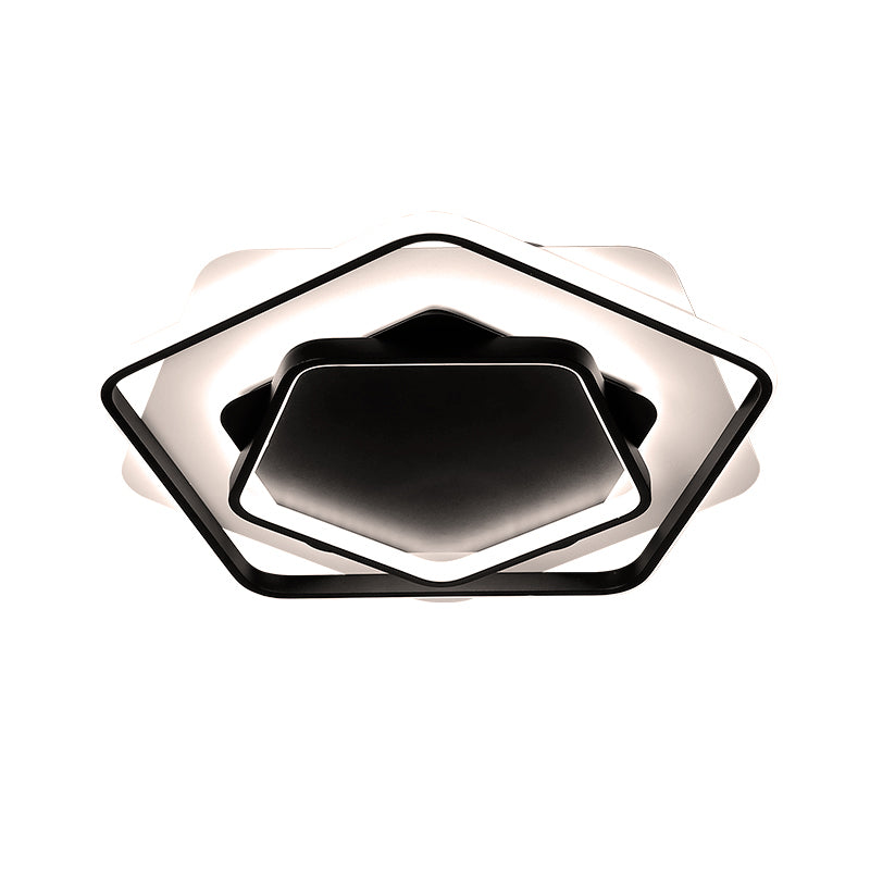 Pentagon Thin Acrylic Flush Light Contemporary LED Black/Black and White Ceiling Lamp in Warm/White Light, 18"/21.5" W Clearhalo 'Ceiling Lights' 'Close To Ceiling Lights' 'Close to ceiling' 'Flush mount' Lighting' 291684