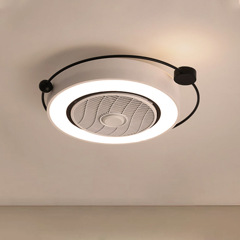 White Drum Ceiling Light Nordic Style LED Acrylic Flush Mount Light Fixture in Third Gear with Fan Grille Deco Clearhalo 'Ceiling Lights' 'Close To Ceiling Lights' 'Close to ceiling' 'Flush mount' Lighting' 291689