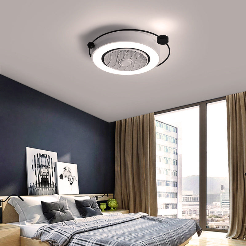 White Drum Ceiling Light Nordic Style LED Acrylic Flush Mount Light Fixture in Third Gear with Fan Grille Deco Clearhalo 'Ceiling Lights' 'Close To Ceiling Lights' 'Close to ceiling' 'Flush mount' Lighting' 291691