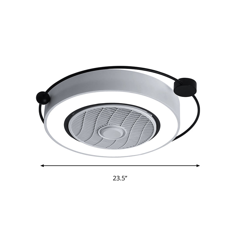 White Drum Ceiling Light Nordic Style LED Acrylic Flush Mount Light Fixture in Third Gear with Fan Grille Deco Clearhalo 'Ceiling Lights' 'Close To Ceiling Lights' 'Close to ceiling' 'Flush mount' Lighting' 291693