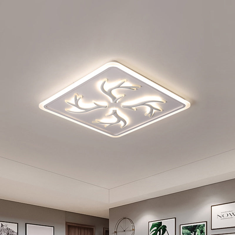 Square Antler Element Flush Lighting Modernity Acrylic LED White Ceiling Mount Lamp in Warm/White Light/Remote Control Stepless Dimming White Clearhalo 'Ceiling Lights' 'Close To Ceiling Lights' 'Close to ceiling' 'Flush mount' Lighting' 291776