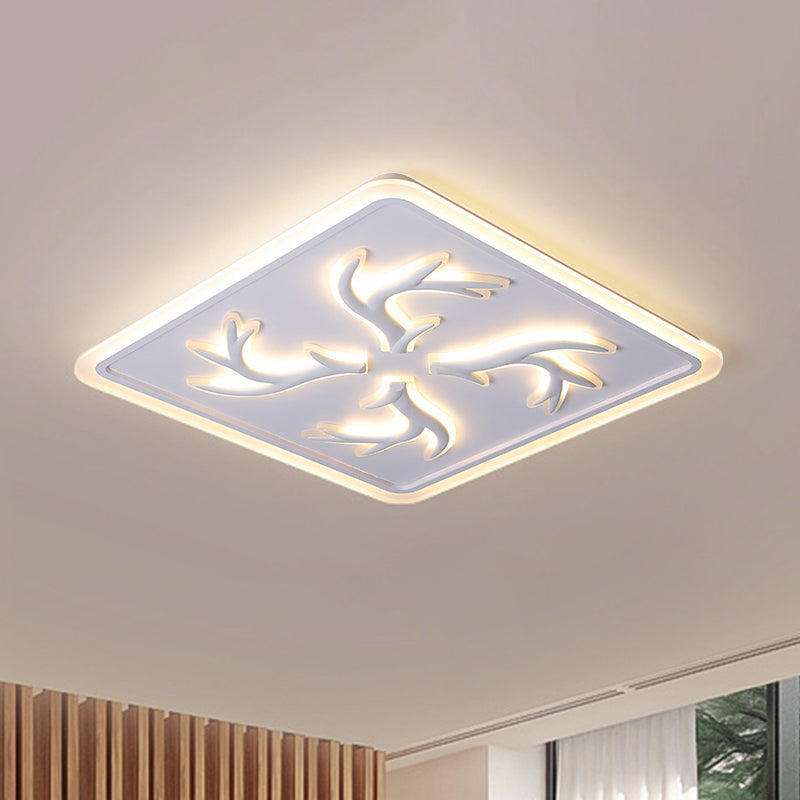 Square Antler Element Flush Lighting Modernity Acrylic LED White Ceiling Mount Lamp in Warm/White Light/Remote Control Stepless Dimming Clearhalo 'Ceiling Lights' 'Close To Ceiling Lights' 'Close to ceiling' 'Flush mount' Lighting' 291777