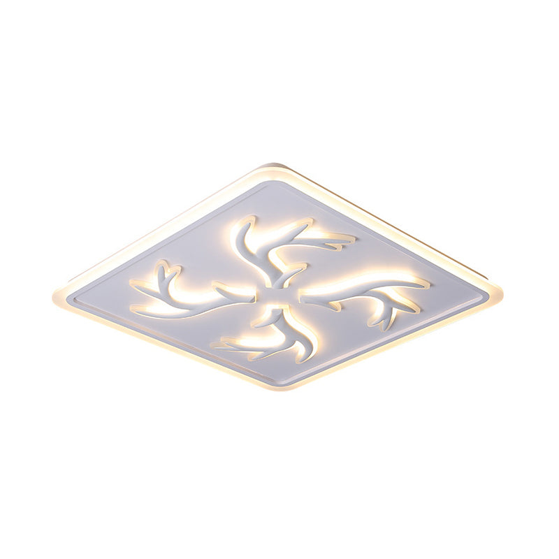 Square Antler Element Flush Lighting Modernity Acrylic LED White Ceiling Mount Lamp in Warm/White Light/Remote Control Stepless Dimming Clearhalo 'Ceiling Lights' 'Close To Ceiling Lights' 'Close to ceiling' 'Flush mount' Lighting' 291779