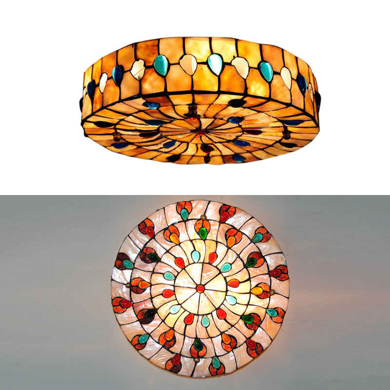 Stained Glass Ceiling Light Fixture, Drum Semi Flush Light with Jewel Decoration Tiffany Style Clearhalo 'Ceiling Lights' 'Close To Ceiling Lights' 'Close to ceiling' 'Flush mount' Lighting' 2918
