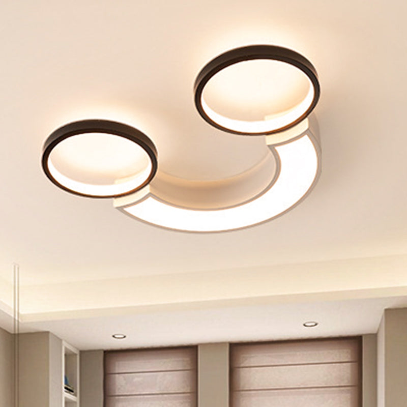 Nordic LED Ceiling Flush Light Acrylic Black and White Smiley Flush Lighting in White Light/Remote Control Stepless Dimming Clearhalo 'Ceiling Lights' 'Close To Ceiling Lights' 'Close to ceiling' 'Flush mount' Lighting' 291866