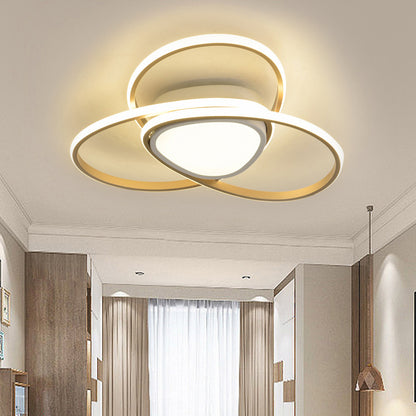18"/21.5" W 3-Loop Acrylic Flush Mount Lamp Contemporary LED Gold Finish Ceiling Light, Warm/White Light/Remote Control Stepless Dimming Gold Warm Clearhalo 'Ceiling Lights' 'Close To Ceiling Lights' 'Close to ceiling' 'Flush mount' Lighting' 291950