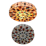 Stained Glass Ceiling Light Fixture, Drum Semi Flush Light with Jewel Decoration Tiffany Style Clearhalo 'Ceiling Lights' 'Close To Ceiling Lights' 'Close to ceiling' 'Flush mount' Lighting' 2919