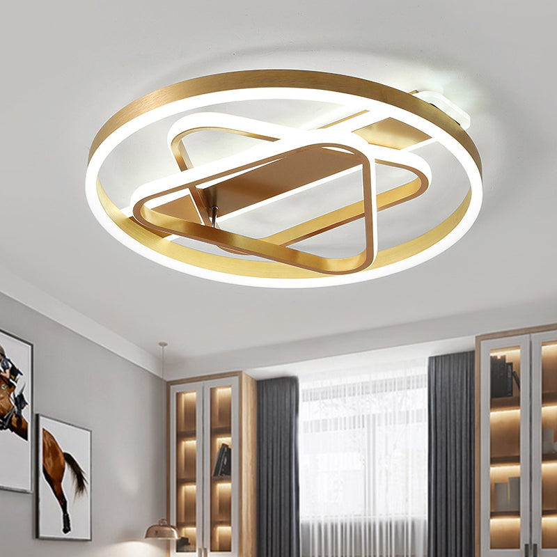 Gold Triangle Ceiling Mounted Fixture Postmodern Acrylic LED Flush Light in Warm Light/White Light/Remote Control Stepless Dimming