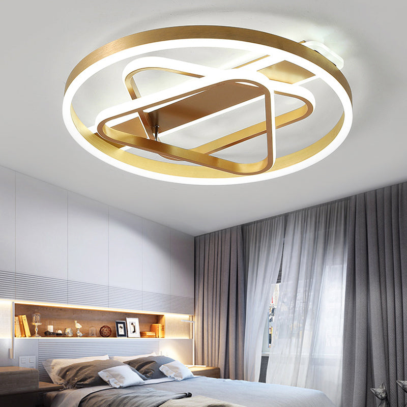 Gold Triangle Ceiling Mounted Fixture Postmodern Acrylic LED Flush Light in Warm Light/White Light/Remote Control Stepless Dimming