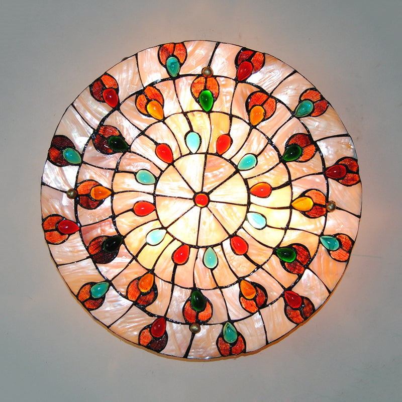 Stained Glass Ceiling Light Fixture, Drum Semi Flush Light with Jewel Decoration Tiffany Style Clearhalo 'Ceiling Lights' 'Close To Ceiling Lights' 'Close to ceiling' 'Flush mount' Lighting' 2922