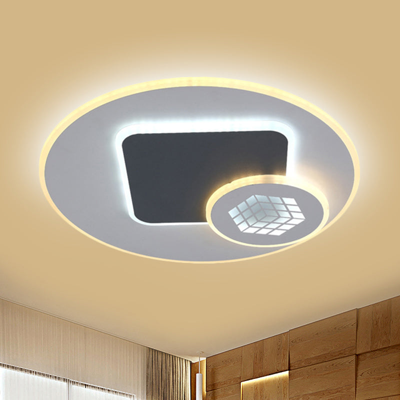LED Kid's Room Layered Flush Lamp Modernist Acrylic Grey and White Ceiling Light with Magic Cube Pattern White-Gray Clearhalo 'Ceiling Lights' 'Close To Ceiling Lights' 'Close to ceiling' 'Flush mount' Lighting' 292325