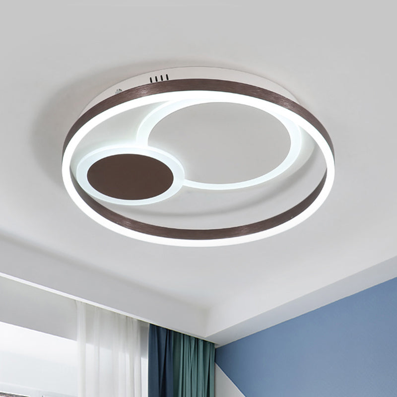 16"/19.5" Dia Metal Orbit Ceiling Flush Light Modern Coffee LED Flushmount in Warm/White Light/Remote Control Stepless Dimming Coffee White Clearhalo 'Ceiling Lights' 'Close To Ceiling Lights' 'Close to ceiling' 'Flush mount' Lighting' 292398