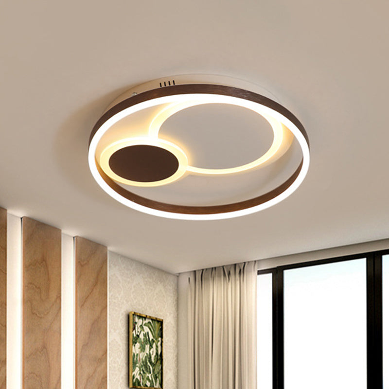 16"/19.5" Dia Metal Orbit Ceiling Flush Light Modern Coffee LED Flushmount in Warm/White Light/Remote Control Stepless Dimming Coffee Warm Clearhalo 'Ceiling Lights' 'Close To Ceiling Lights' 'Close to ceiling' 'Flush mount' Lighting' 292401