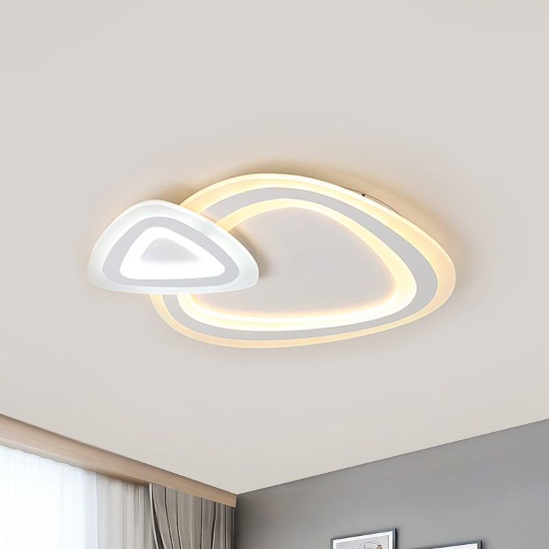 Slim Acrylic Dual Triangle Ceiling Lamp Minimalist LED White Flush Light Fixture in Warm/White/3 Color Light Clearhalo 'Ceiling Lights' 'Close To Ceiling Lights' 'Close to ceiling' 'Flush mount' Lighting' 292438