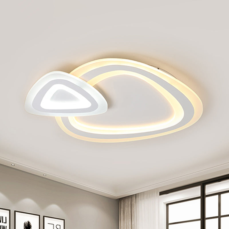 Slim Acrylic Dual Triangle Ceiling Lamp Minimalist LED White Flush Light Fixture in Warm/White/3 Color Light Clearhalo 'Ceiling Lights' 'Close To Ceiling Lights' 'Close to ceiling' 'Flush mount' Lighting' 292439