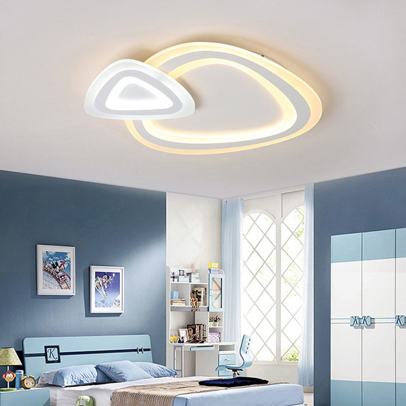 Slim Acrylic Dual Triangle Ceiling Lamp Minimalist LED White Flush Light Fixture in Warm/White/3 Color Light Clearhalo 'Ceiling Lights' 'Close To Ceiling Lights' 'Close to ceiling' 'Flush mount' Lighting' 292440
