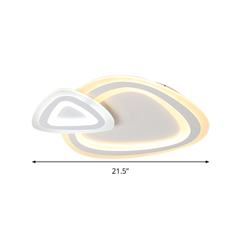 Slim Acrylic Dual Triangle Ceiling Lamp Minimalist LED White Flush Light Fixture in Warm/White/3 Color Light Clearhalo 'Ceiling Lights' 'Close To Ceiling Lights' 'Close to ceiling' 'Flush mount' Lighting' 292442