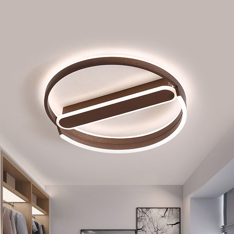 Coffee Halo Ring Flush Lighting 16"/19.5" Dia Simple LED Metallic Ceiling Mount Fixture in Warm/White Light/Remote Control Stepless Dimming Coffee Warm Clearhalo 'Ceiling Lights' 'Close To Ceiling Lights' 'Close to ceiling' 'Flush mount' Lighting' 292468