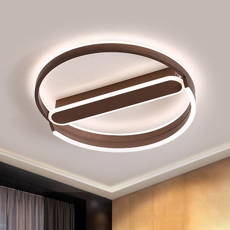 Coffee Halo Ring Flush Lighting 16"/19.5" Dia Simple LED Metallic Ceiling Mount Fixture in Warm/White Light/Remote Control Stepless Dimming Clearhalo 'Ceiling Lights' 'Close To Ceiling Lights' 'Close to ceiling' 'Flush mount' Lighting' 292469