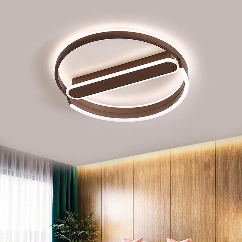 Coffee Halo Ring Flush Lighting 16"/19.5" Dia Simple LED Metallic Ceiling Mount Fixture in Warm/White Light/Remote Control Stepless Dimming Coffee Remote Control Stepless Dimming Clearhalo 'Ceiling Lights' 'Close To Ceiling Lights' 'Close to ceiling' 'Flush mount' Lighting' 292470