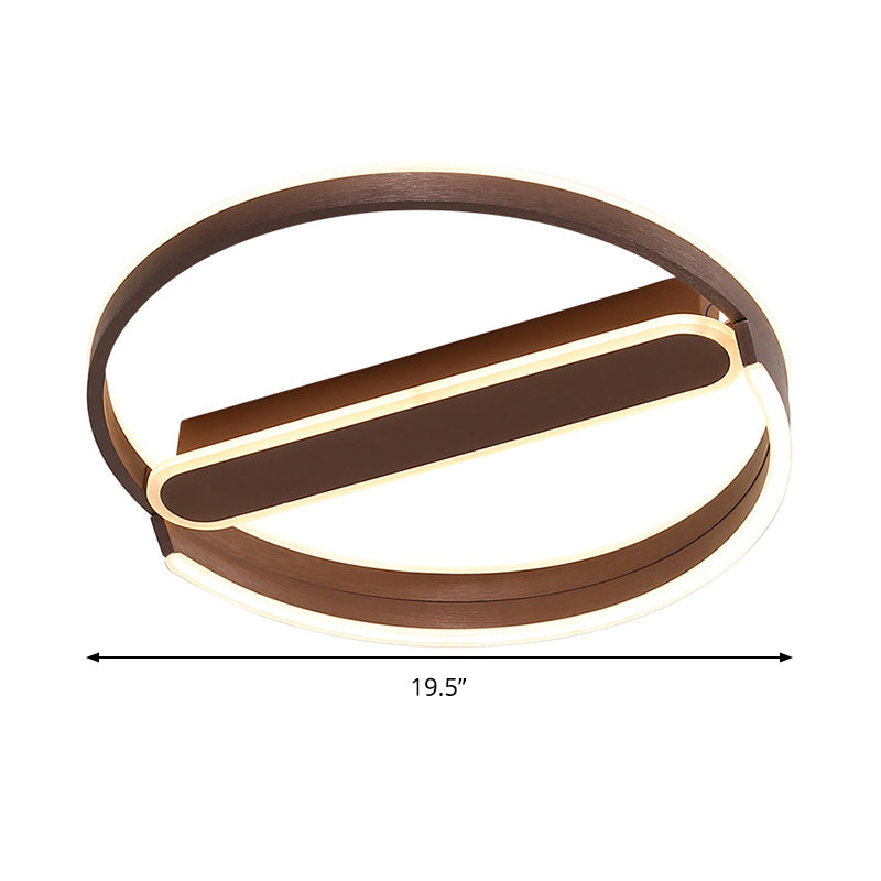 Coffee Halo Ring Flush Lighting 16"/19.5" Dia Simple LED Metallic Ceiling Mount Fixture in Warm/White Light/Remote Control Stepless Dimming Clearhalo 'Ceiling Lights' 'Close To Ceiling Lights' 'Close to ceiling' 'Flush mount' Lighting' 292474