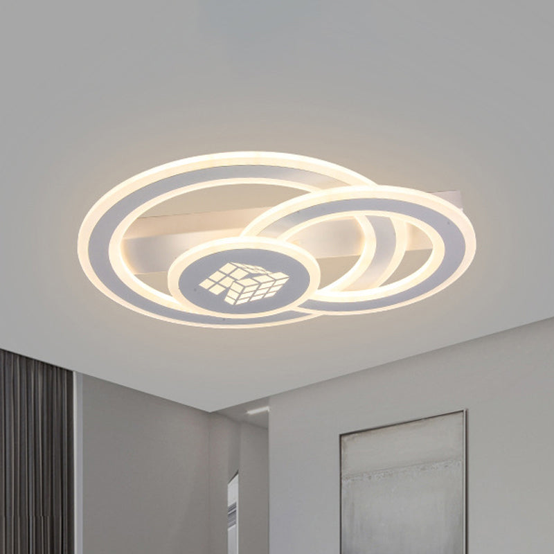 Acrylic Dual Ring LED Flush Light Contemporary Square Pattern White Ceiling Lighting in Warm/White Light/Remote Control Stepless Dimming White Clearhalo 'Ceiling Lights' 'Close To Ceiling Lights' 'Close to ceiling' 'Flush mount' Lighting' 292516