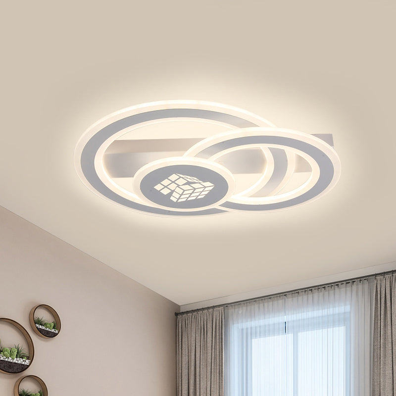 Acrylic Dual Ring LED Flush Light Contemporary Square Pattern White Ceiling Lighting in Warm/White Light/Remote Control Stepless Dimming Clearhalo 'Ceiling Lights' 'Close To Ceiling Lights' 'Close to ceiling' 'Flush mount' Lighting' 292518