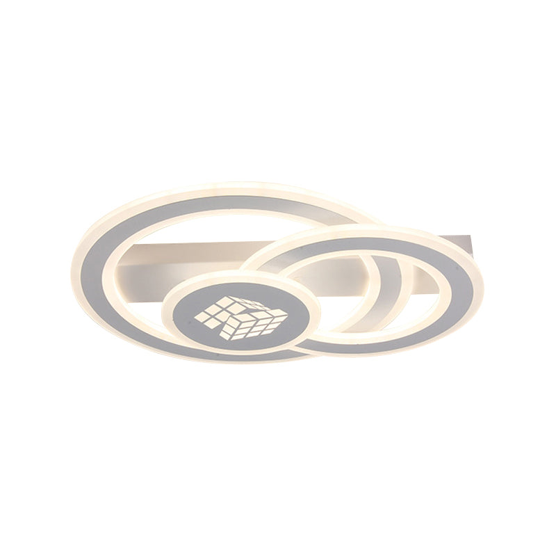 Acrylic Dual Ring LED Flush Light Contemporary Square Pattern White Ceiling Lighting in Warm/White Light/Remote Control Stepless Dimming Clearhalo 'Ceiling Lights' 'Close To Ceiling Lights' 'Close to ceiling' 'Flush mount' Lighting' 292520