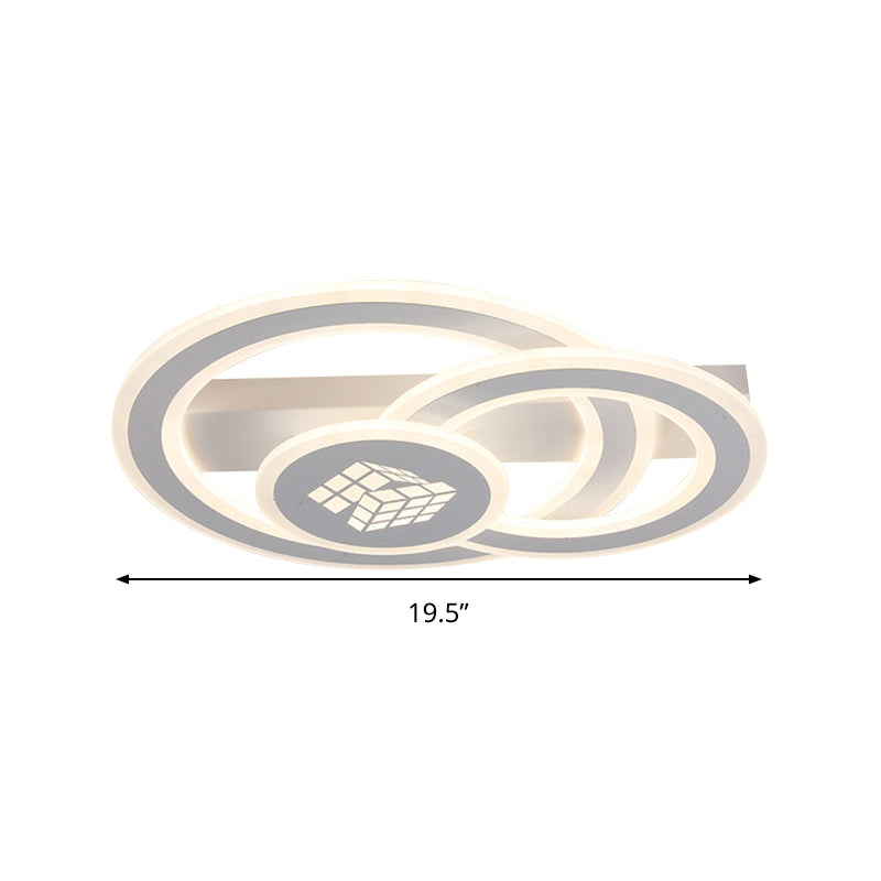 Acrylic Dual Ring LED Flush Light Contemporary Square Pattern White Ceiling Lighting in Warm/White Light/Remote Control Stepless Dimming Clearhalo 'Ceiling Lights' 'Close To Ceiling Lights' 'Close to ceiling' 'Flush mount' Lighting' 292521