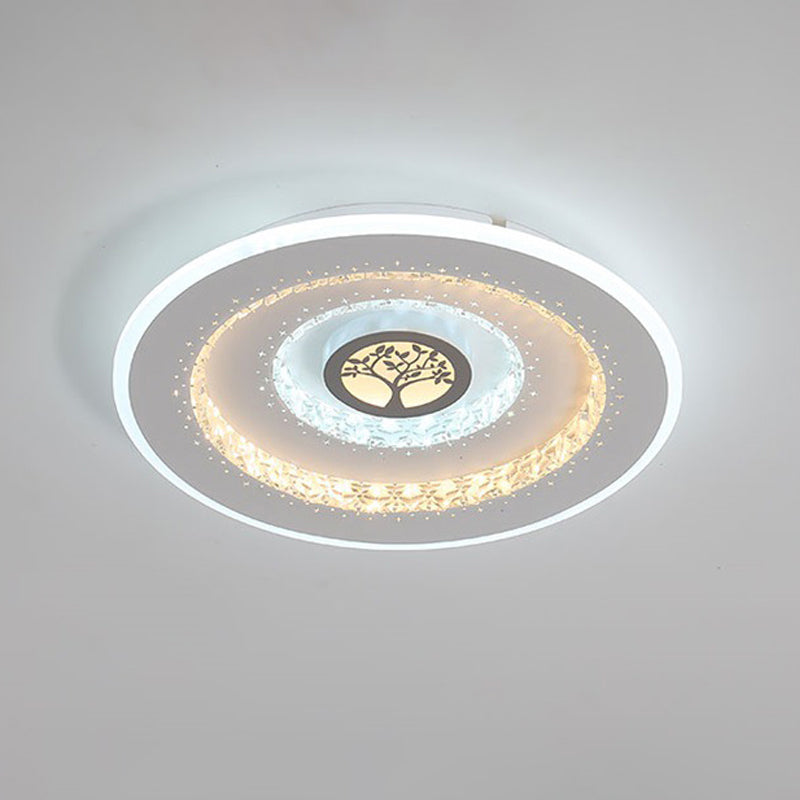 White Round Crystal LED Ceiling Light Modern Exquisite Tree Pattern Flushmount Lighting in White/Warm Light White White Clearhalo 'Ceiling Lights' 'Close To Ceiling Lights' 'Close to ceiling' 'Flush mount' Lighting' 292565