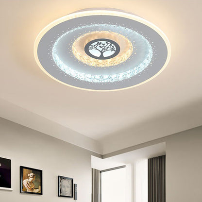 White Round Crystal LED Ceiling Light Modern Exquisite Tree Pattern Flushmount Lighting in White/Warm Light White Warm Clearhalo 'Ceiling Lights' 'Close To Ceiling Lights' 'Close to ceiling' 'Flush mount' Lighting' 292566