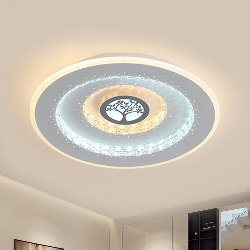 White Round Crystal LED Ceiling Light Modern Exquisite Tree Pattern Flushmount Lighting in White/Warm Light Clearhalo 'Ceiling Lights' 'Close To Ceiling Lights' 'Close to ceiling' 'Flush mount' Lighting' 292567