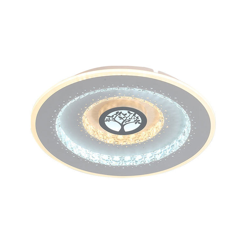 White Round Crystal LED Ceiling Light Modern Exquisite Tree Pattern Flushmount Lighting in White/Warm Light Clearhalo 'Ceiling Lights' 'Close To Ceiling Lights' 'Close to ceiling' 'Flush mount' Lighting' 292569