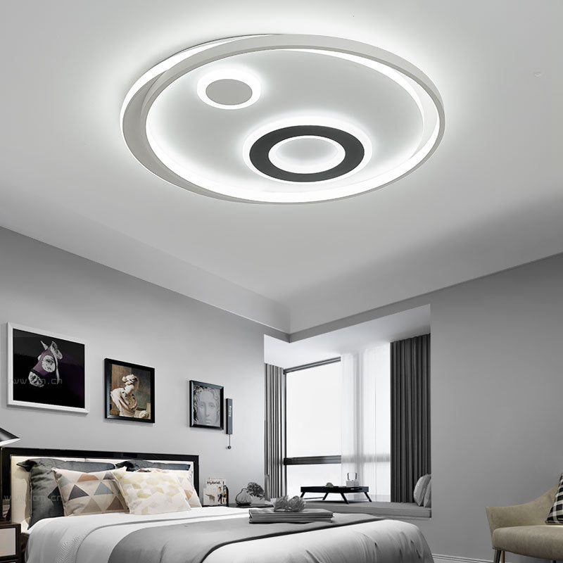 18"/21.5" Dia Circular LED Flush Lamp Kit Modern Stylish Metallic White Flush Mount Ceiling Light in Warm/White Light Clearhalo 'Ceiling Lights' 'Close To Ceiling Lights' 'Close to ceiling' 'Flush mount' Lighting' 292573