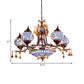 Blue/Yellow 8 Lights Chandelier Lighting Fixture Moroccan Stained Glass Globe Hanging Ceiling Light Clearhalo 'Ceiling Lights' 'Chandeliers' 'Glass shade' 'Glass' 'Pendant Lights' Lighting' 292613