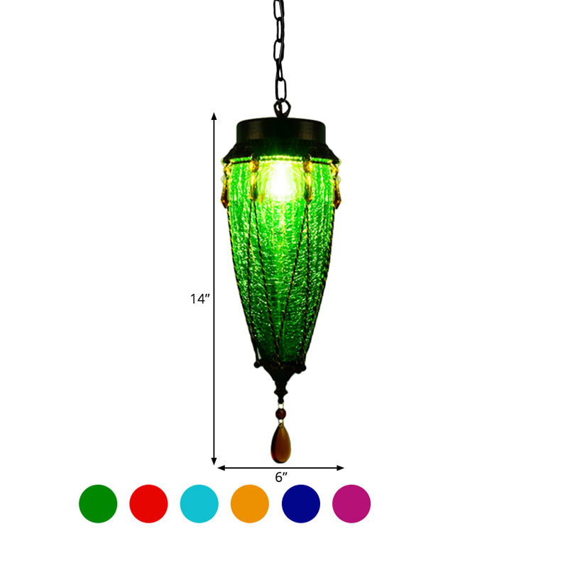 Conical Red/Yellow/Blue Glass Pendant Light Fixture Vintage Style 1 Light Restaurant Down Lighting Clearhalo 'Ceiling Lights' 'Glass shade' 'Glass' 'Pendant Lights' 'Pendants' Lighting' 292619