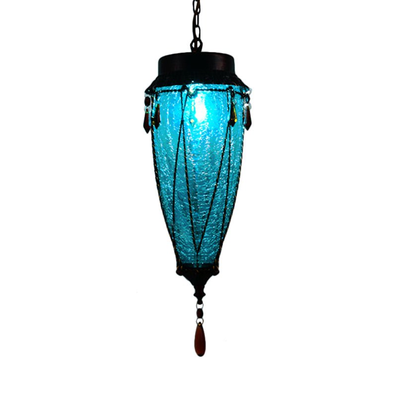 Conical Red/Yellow/Blue Glass Pendant Light Fixture Vintage Style 1 Light Restaurant Down Lighting Light Blue Clearhalo 'Ceiling Lights' 'Glass shade' 'Glass' 'Pendant Lights' 'Pendants' Lighting' 292622